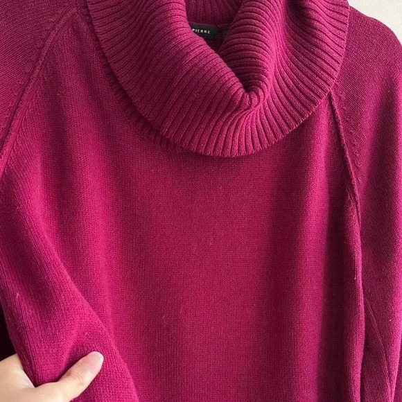 Jeanne Pierre Cowl Neck Solid Knit Sweater, Berry/Purple, Size Large - Picture 9 of 16